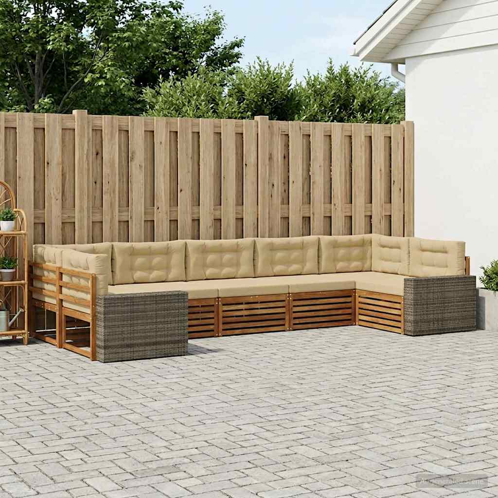 Set vanjskih sofa 7 kom. Prirodna i bež Čvrsto drvo akacije