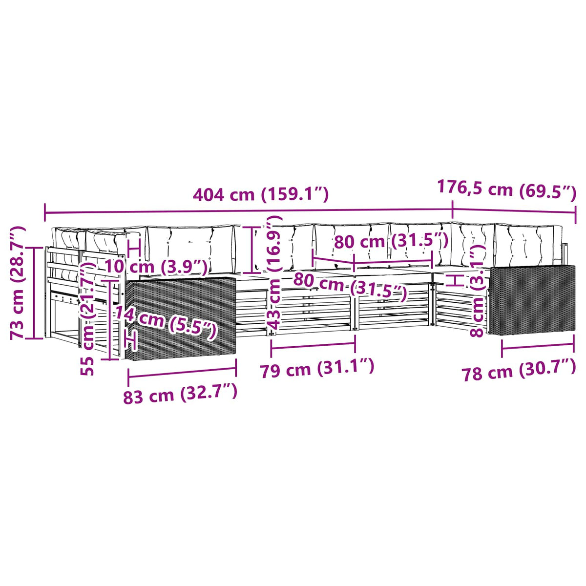 Set vanjskih sofa 7 kom. Prirodna i bež Čvrsto drvo akacije