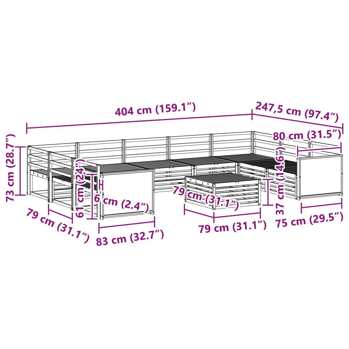 Set vanjskih sofa 10 pcs Prirodna Čvrsto drvo akacije