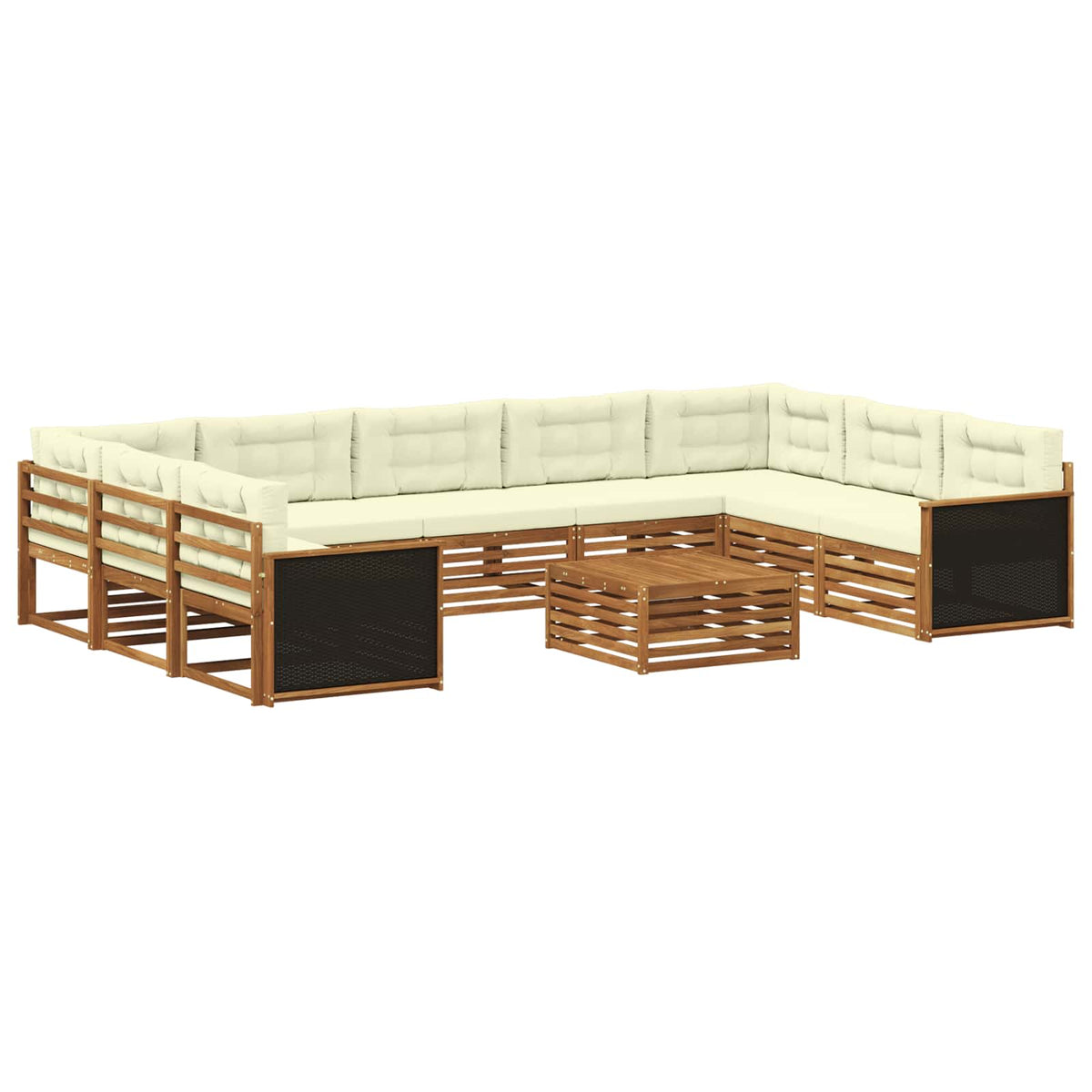 Set vanjskih sofa 10 kom. Prirodna i krem Čvrsto drvo akacije Smeđa