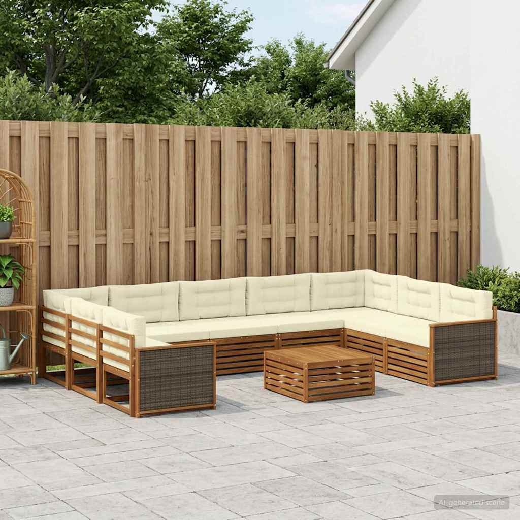 Set vanjskih sofa 10 kom. Prirodna i krem Čvrsto drvo akacije Smeđa