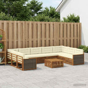 Set vanjskih sofa 10 kom. Prirodna i krem Čvrsto drvo akacije Smeđa
