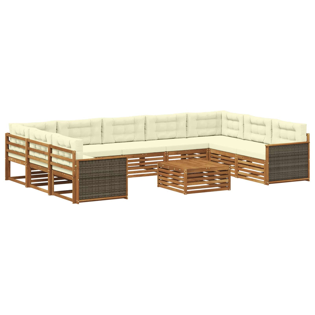 Set vanjskih sofa 10 kom. Prirodna i krem Čvrsto drvo akacije Smeđa