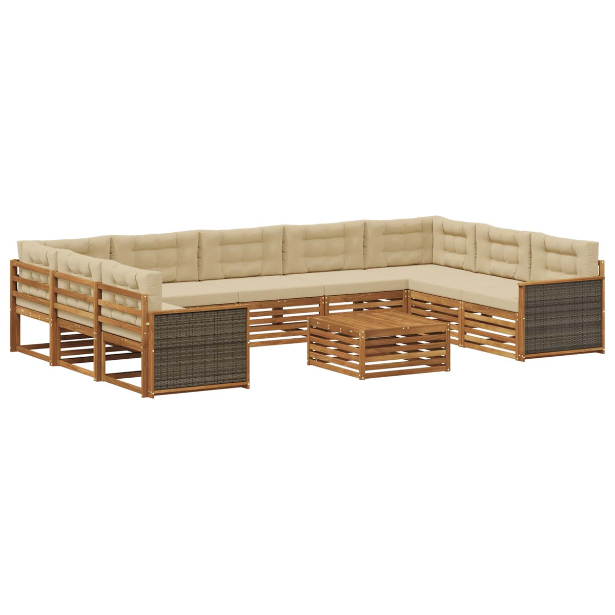 Set vanjskih sofa 10 kom. Prirodna i bež Čvrsto drvo akacije Smeđa