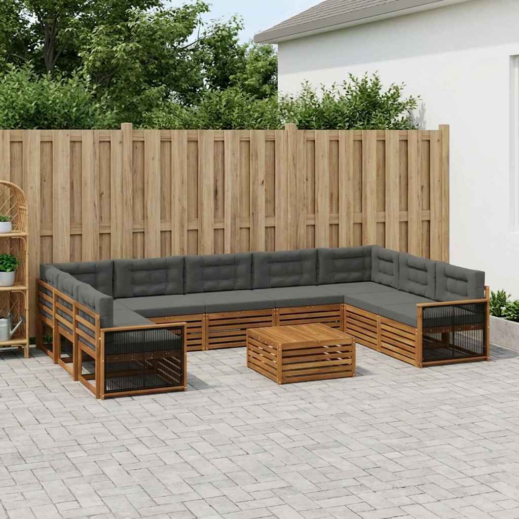Set vanjskih sofa 10 kom. Prirodna i antracit