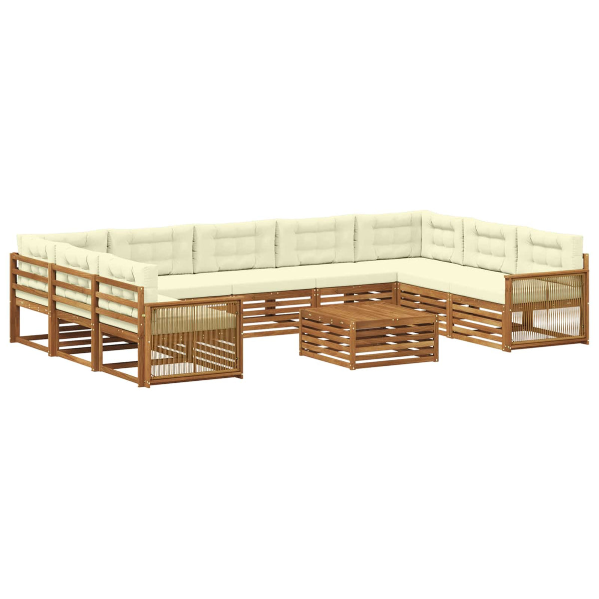 Set vanjskih sofa 10 kom. Prirodna i krem Čvrsto drvo akacije