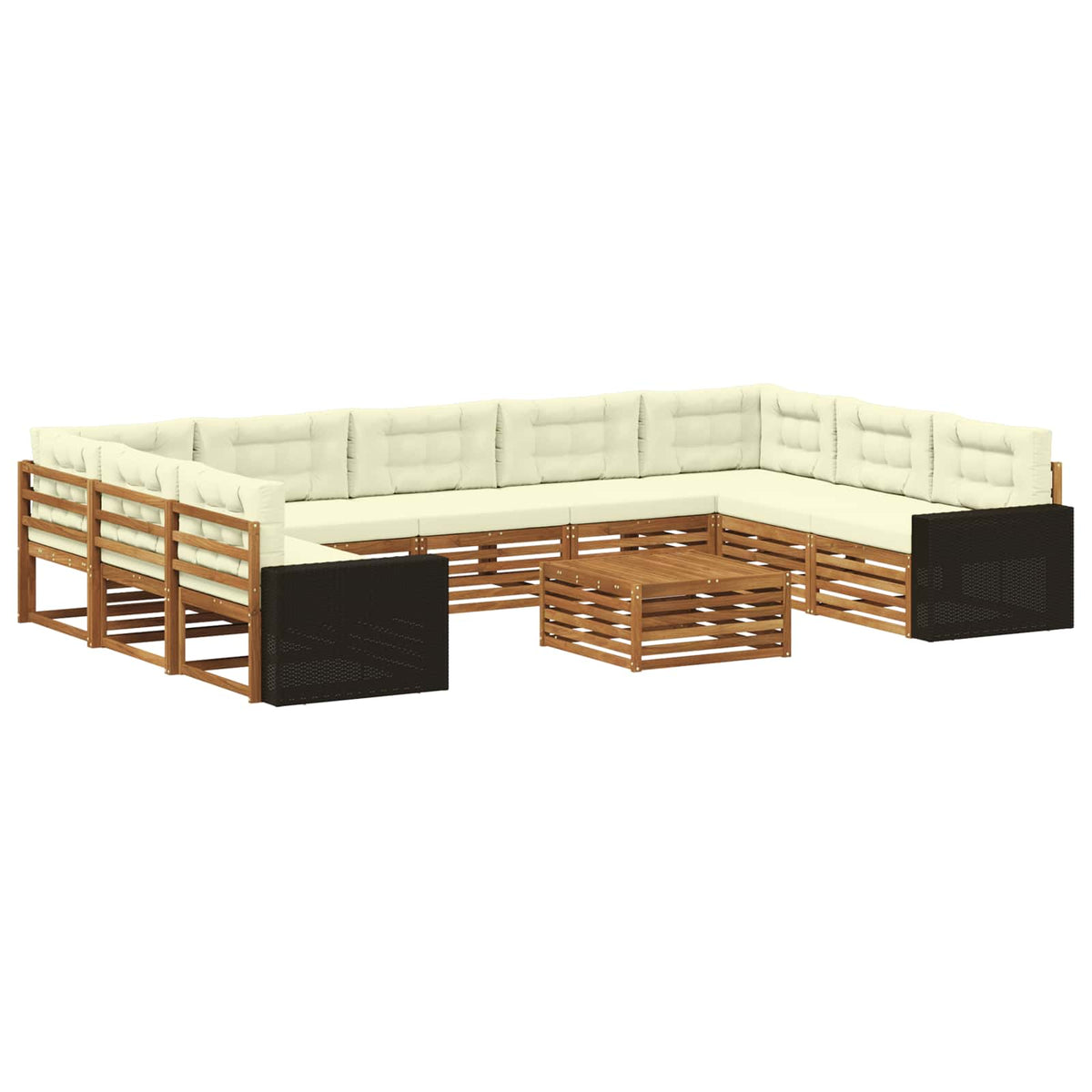 Set vanjskih sofa 10 kom. Prirodna i krem Čvrsto drvo akacije