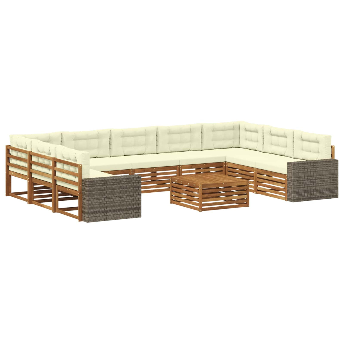 Set vanjskih sofa 10 kom. Prirodna i krem Čvrsto drvo akacije