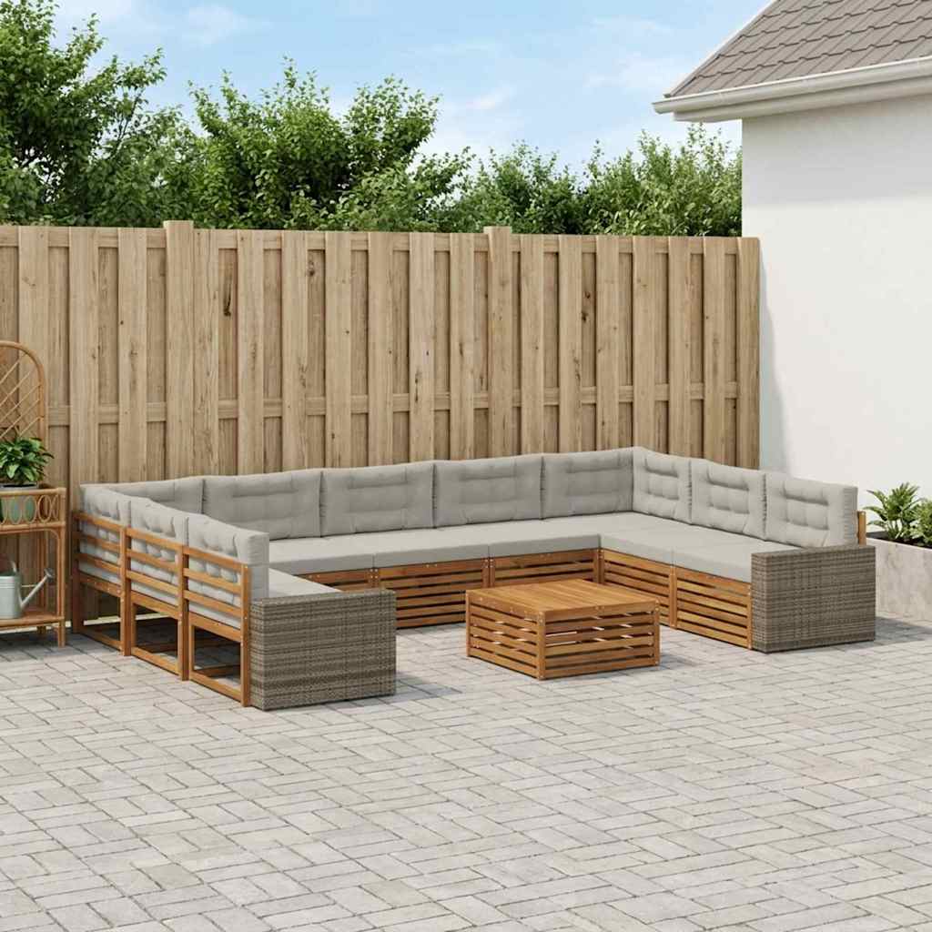 Set vanjskih sofa 10 kom. Prirodna i svjetlosiva