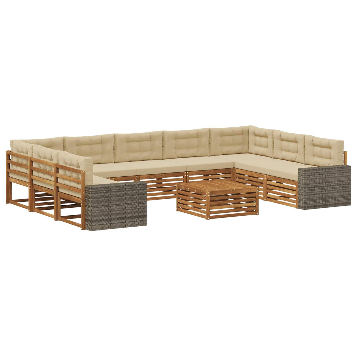 Set vanjskih sofa 10 kom. Prirodna i bež Čvrsto drvo akacije