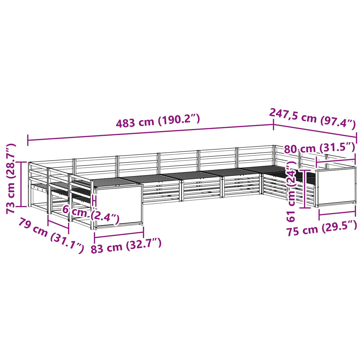 Setovi sofa 10 pcs Čvrsto drvo akacije