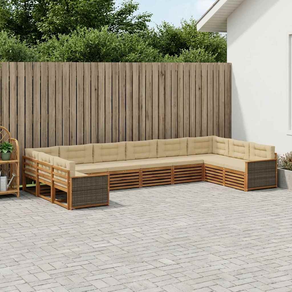 Setovi sofa s jastukom 10 pcs Čvrsto drvo akacije