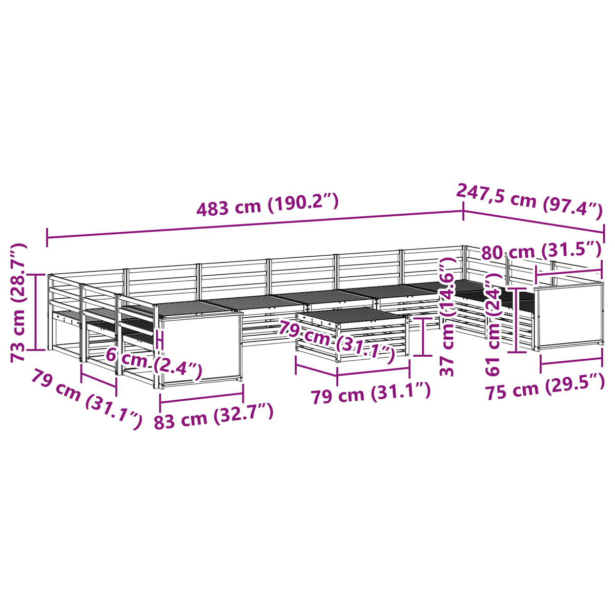Setovi sofa 11 pcs Čvrsto drvo akacije