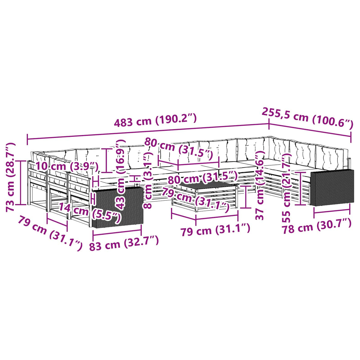 Setovi sofa 11 kom. Čvrsto drvo akacije