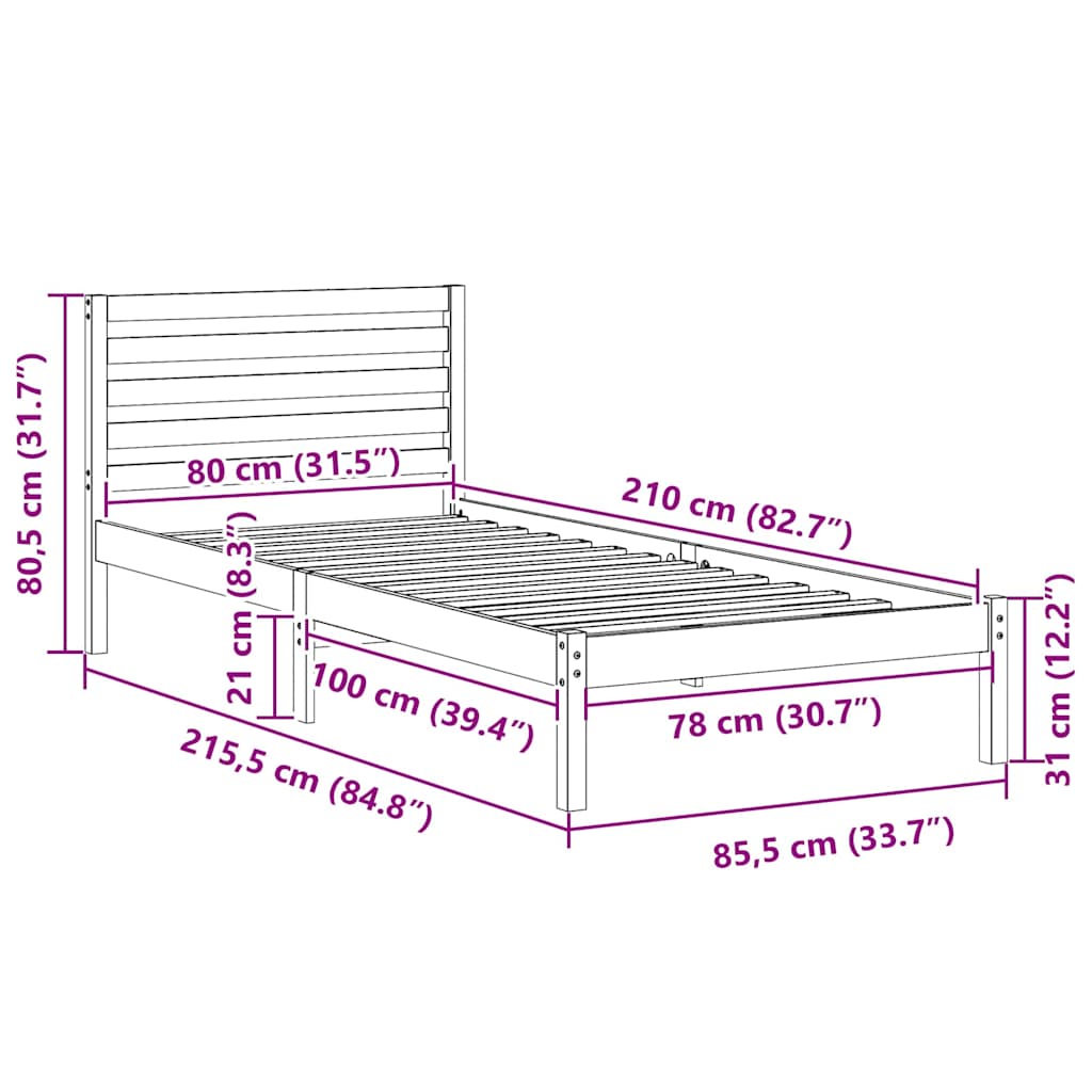 Krevetna konstrukcija s uzglavljem Vosak smeđa 80 x 210 cm