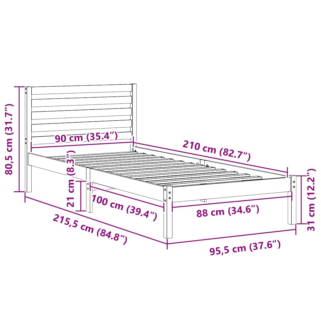 Krevetna konstrukcija s uzglavljem Vosak smeđa 90 x 210 cm