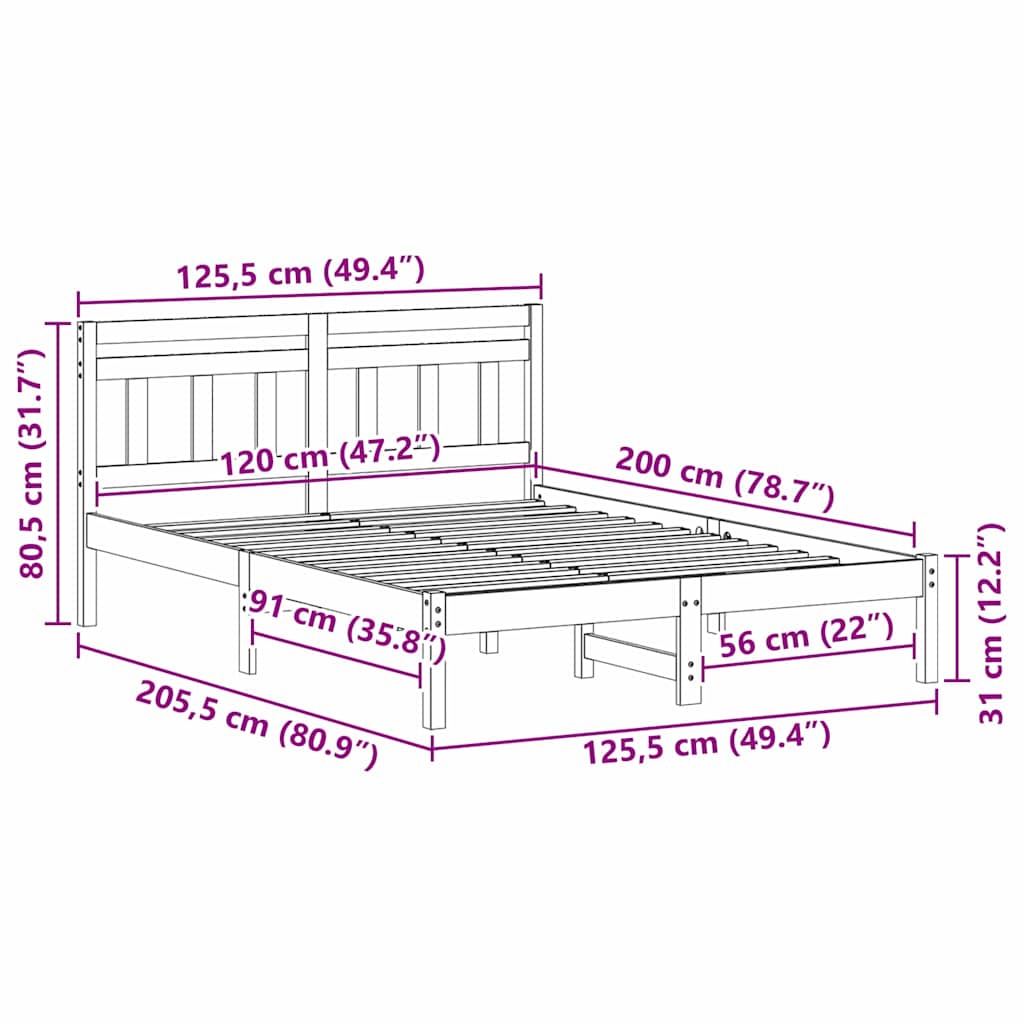 Krevetna konstrukcija Smeđa 120 x 200 cm Čvrsto borovo drvo Bež