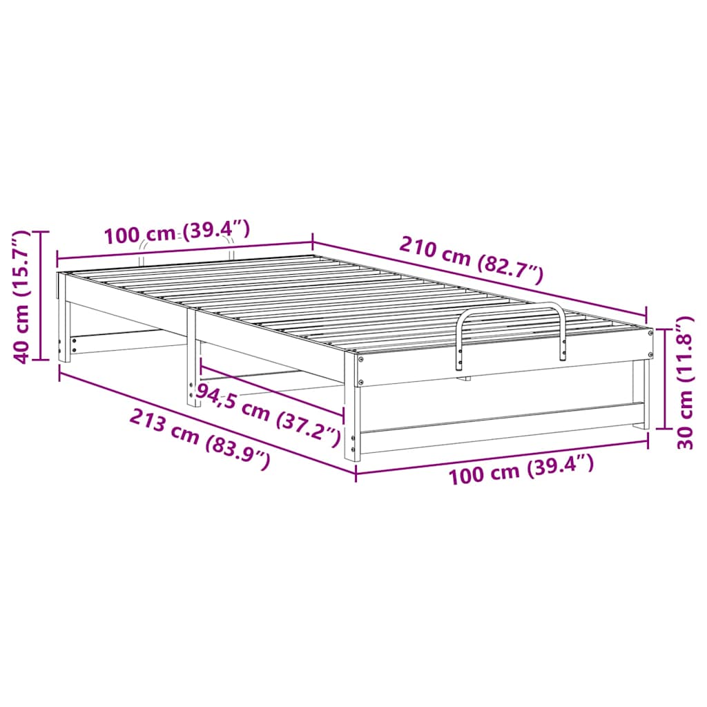 Krevetna konstrukcija Smeđa 100 x 210 cm Čvrsto borovo drvo