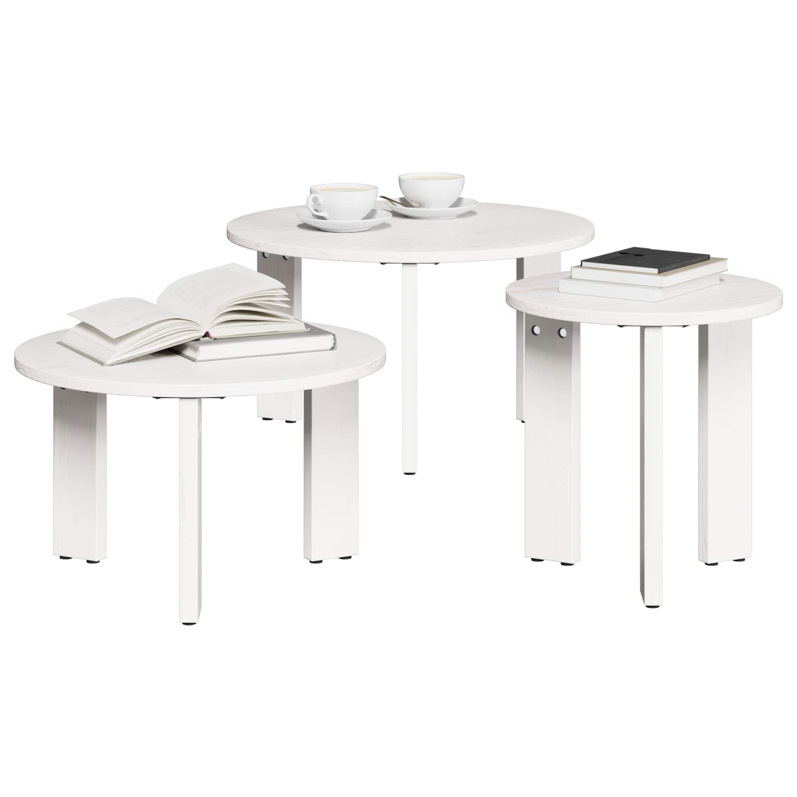Kava Stol 3 pcs Bijelo Masivna borovina
