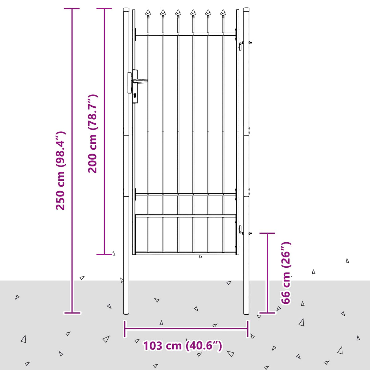Ogradna vrata BOXTEL 103 x 250 cm Čelik s prahom premazan Siva