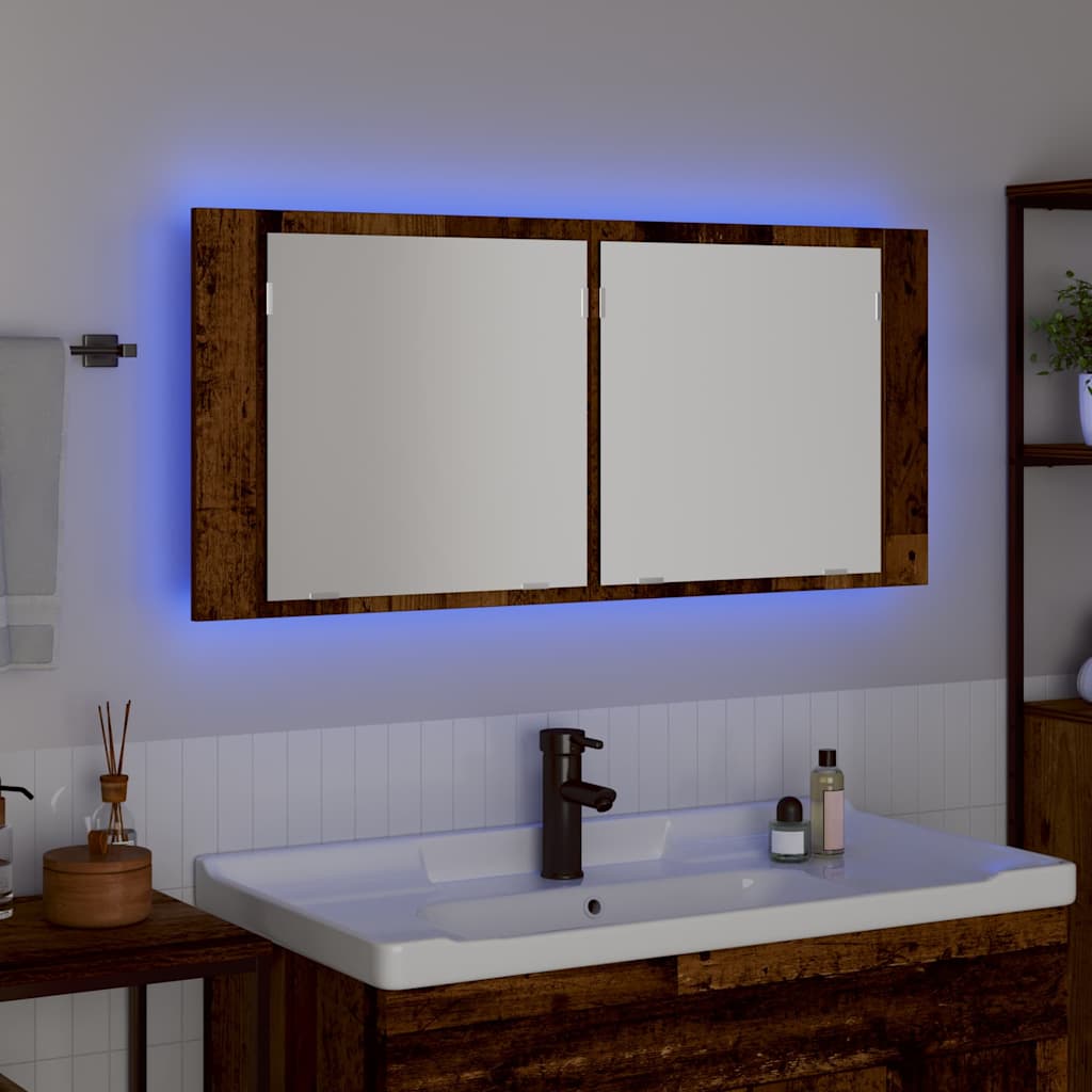 LED Ogledalo s Ormarom s policom Staro drvo 100 x 12 x 45 cm