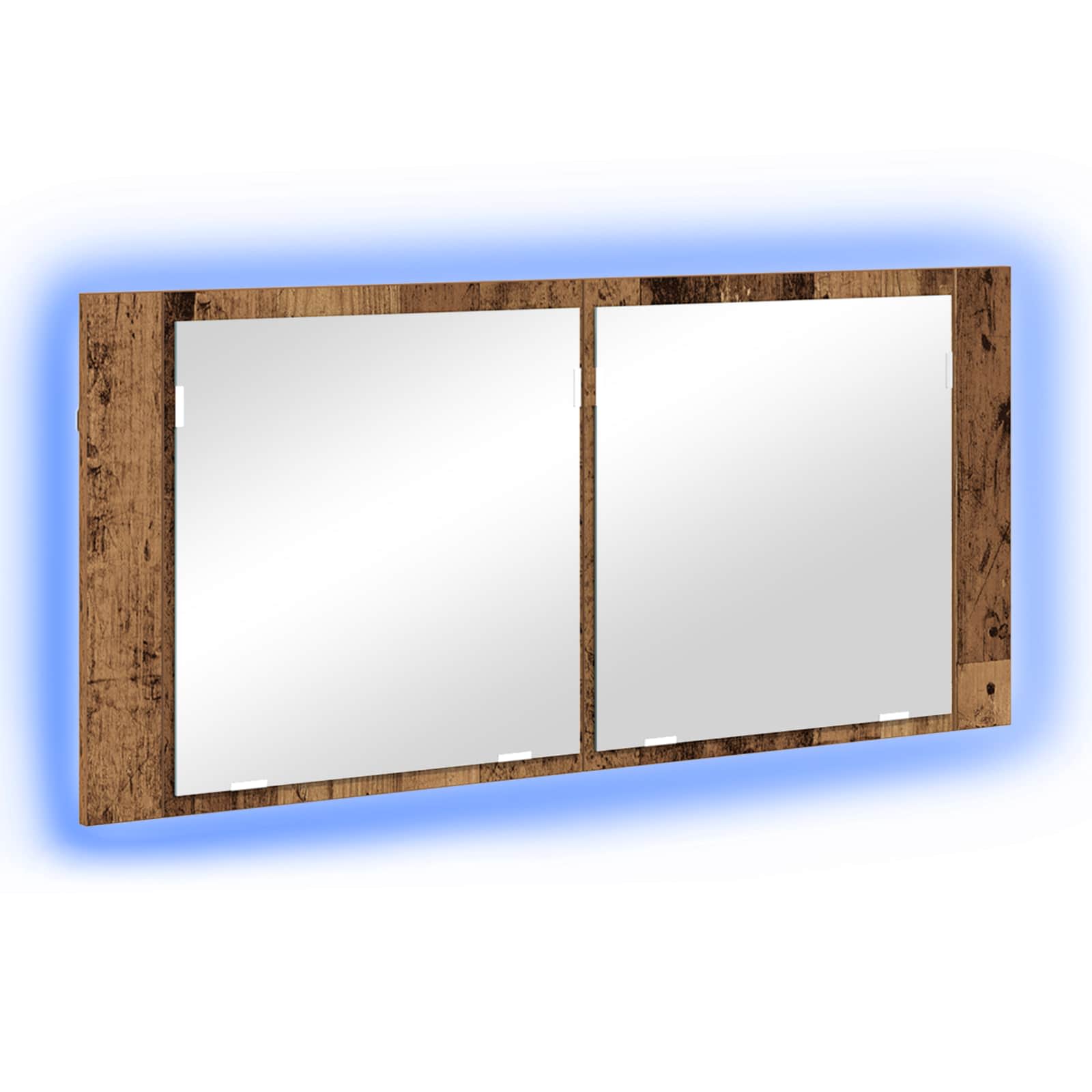 LED Ogledalo s Ormarom s policom Staro drvo 100 x 12 x 45 cm
