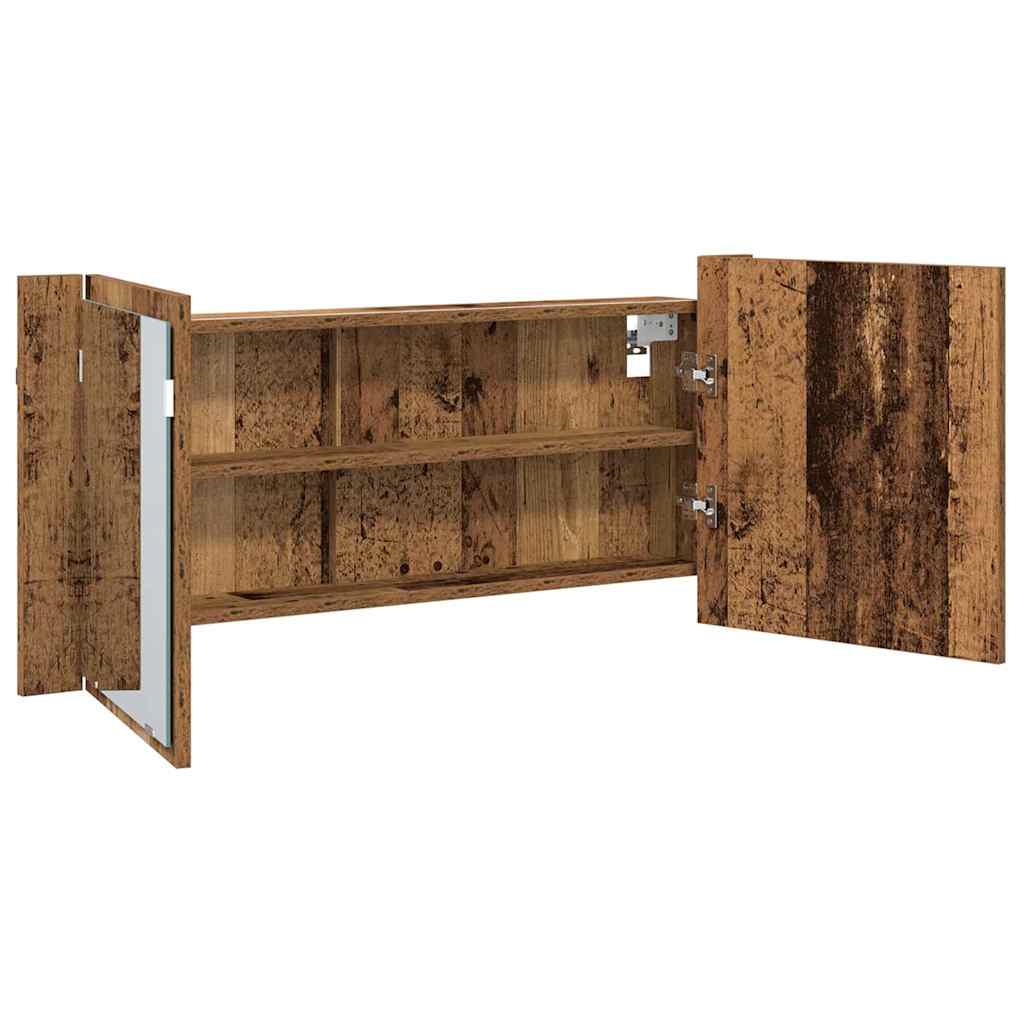 LED Ogledalo s Ormarom s policom Staro drvo 100 x 12 x 45 cm