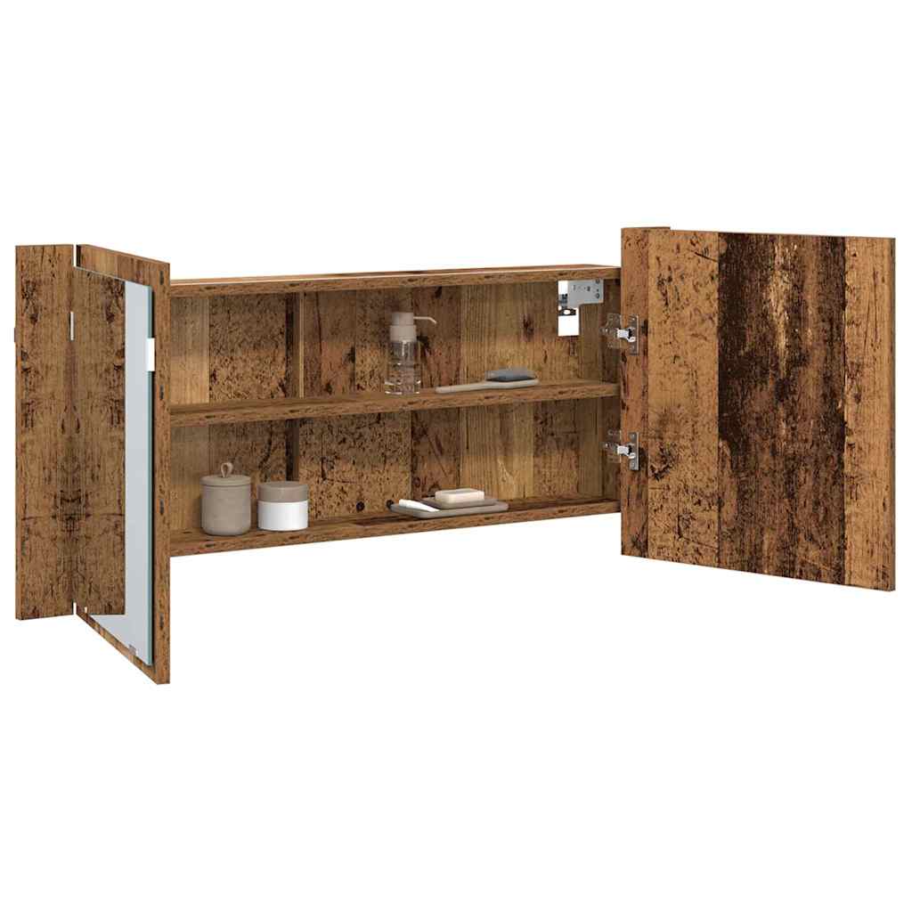 LED Ogledalo s Ormarom s policom Staro drvo 100 x 12 x 45 cm