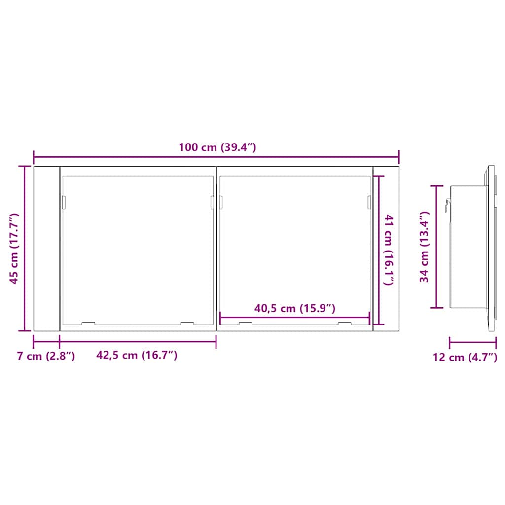 LED Ogledalo s Ormarom s policom Staro drvo 100 x 12 x 45 cm