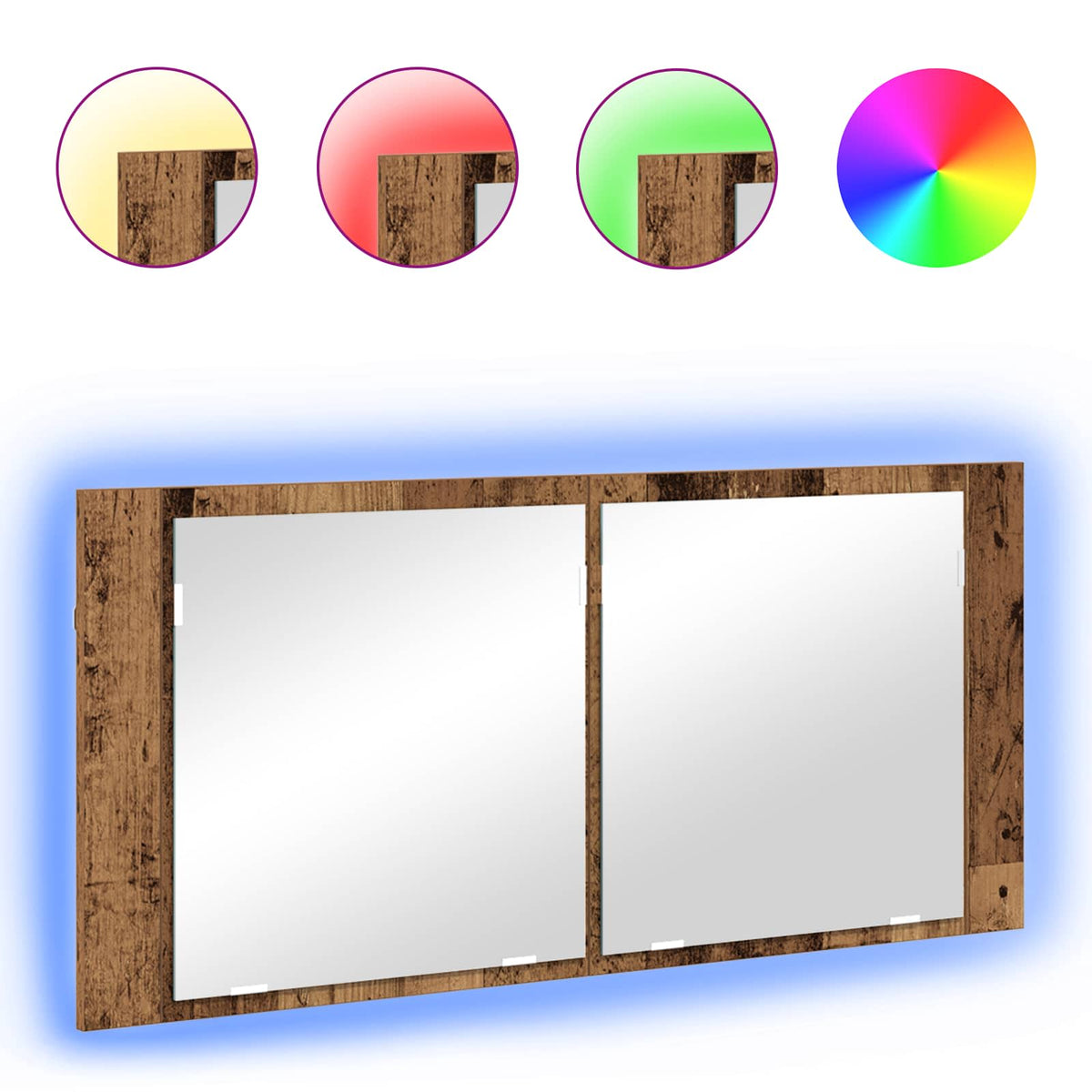 LED Ogledalo s Ormarom s policom Staro drvo 100 x 12 x 45 cm