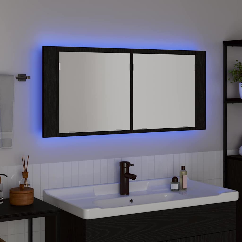 LED Ogledalo s Ormarom s policom Crni hrast 100 x 12 x 45 cm