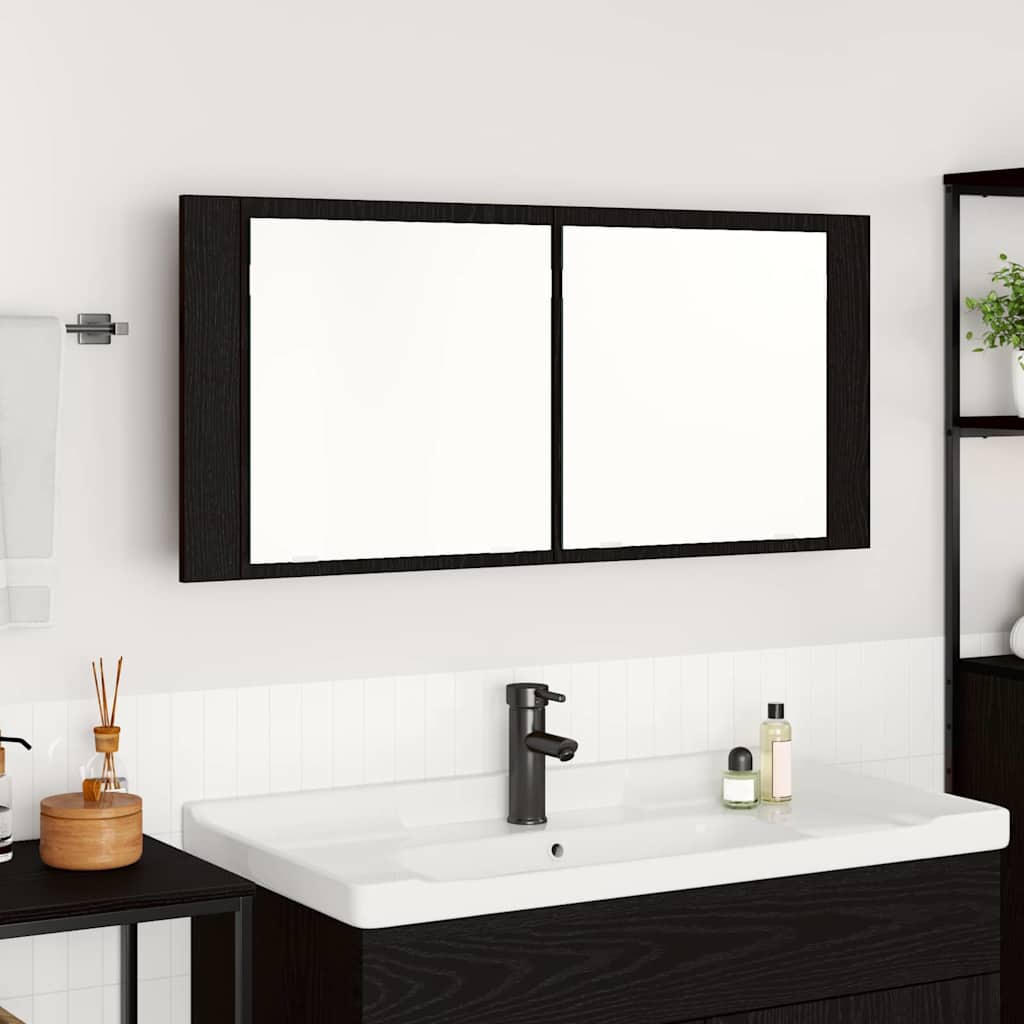 LED Ogledalo s Ormarom s policom Crni hrast 100 x 12 x 45 cm