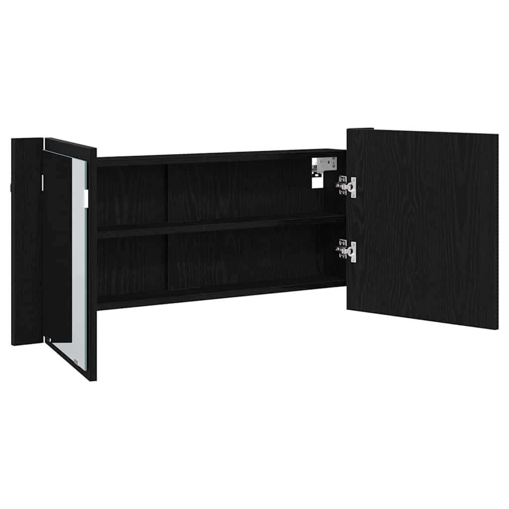 LED Ogledalo s Ormarom s policom Crni hrast 100 x 12 x 45 cm