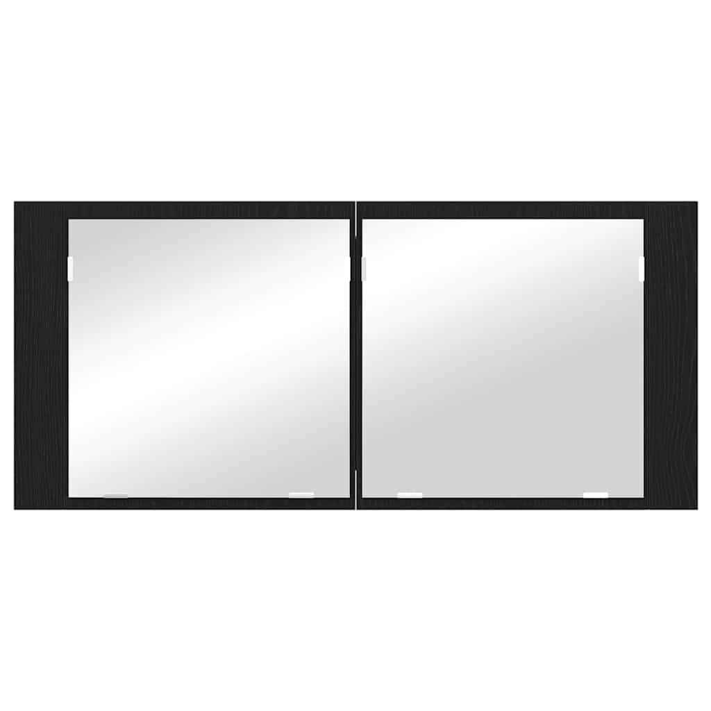 LED Ogledalo s Ormarom s policom Crni hrast 100 x 12 x 45 cm