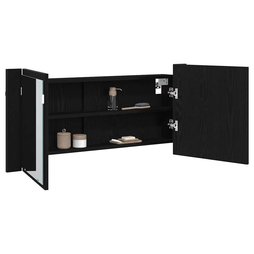 LED Ogledalo s Ormarom s policom Crni hrast 100 x 12 x 45 cm