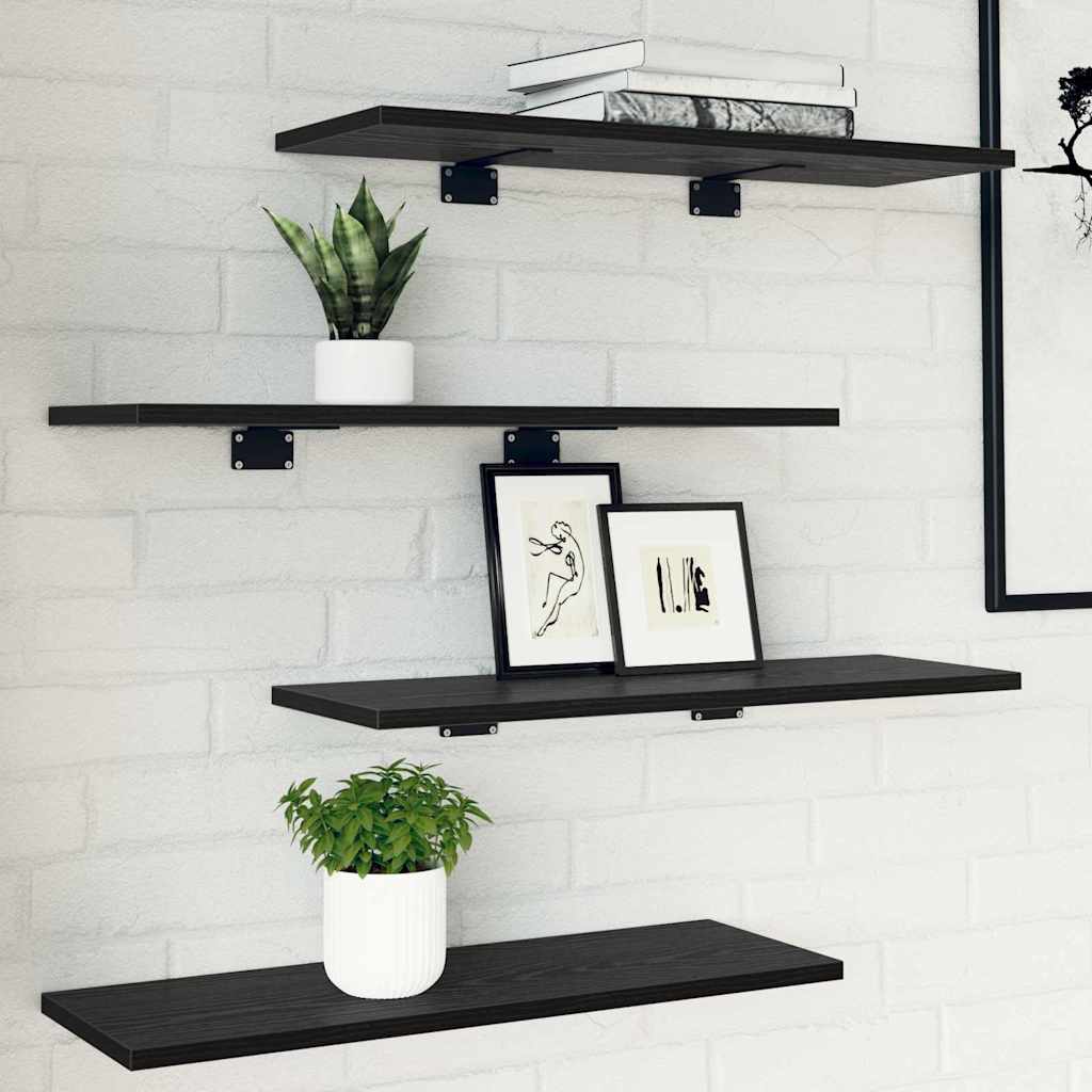 Police za knjige 4 pcs Crna 60 x 20 x 1,5 cm Konstruirano drvo