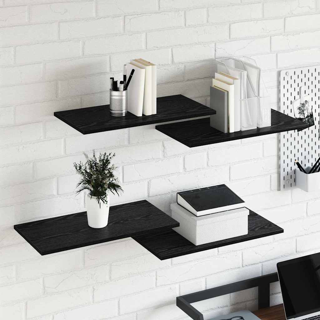 Police za knjige 4 pcs Crna 60 x 30 x 1,5 cm Konstruirano drvo