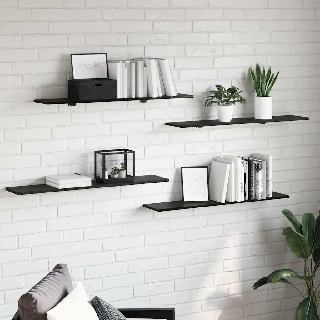 Police za knjige 4 pcs Crna 100 x 20 x 1,5 cm Konstruirano drvo