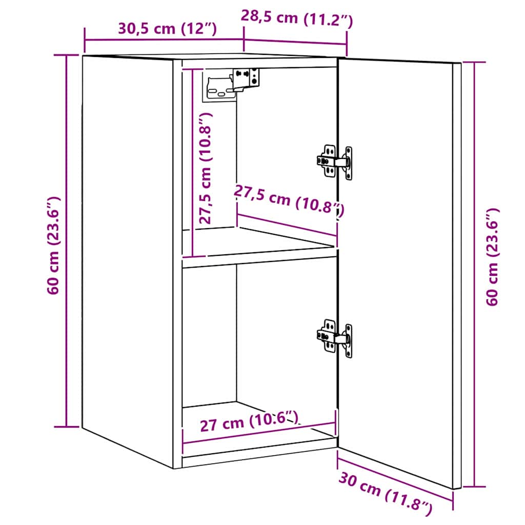 TV Kabinet za Zid Zidne 2 pcs Crni hrast 30,5 x 30 x 60 cm