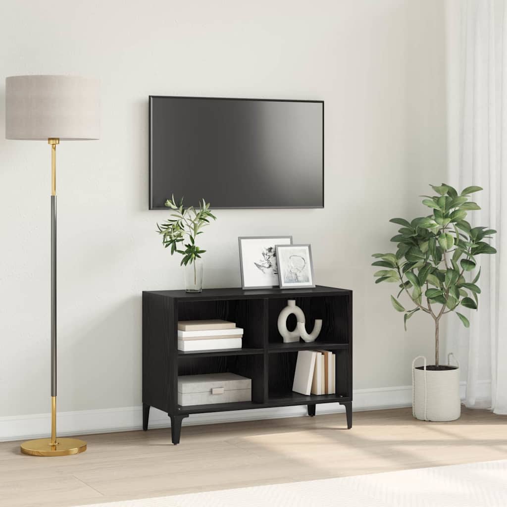 Set TV komoda Zidne Crna Konstrukcijsko drvo