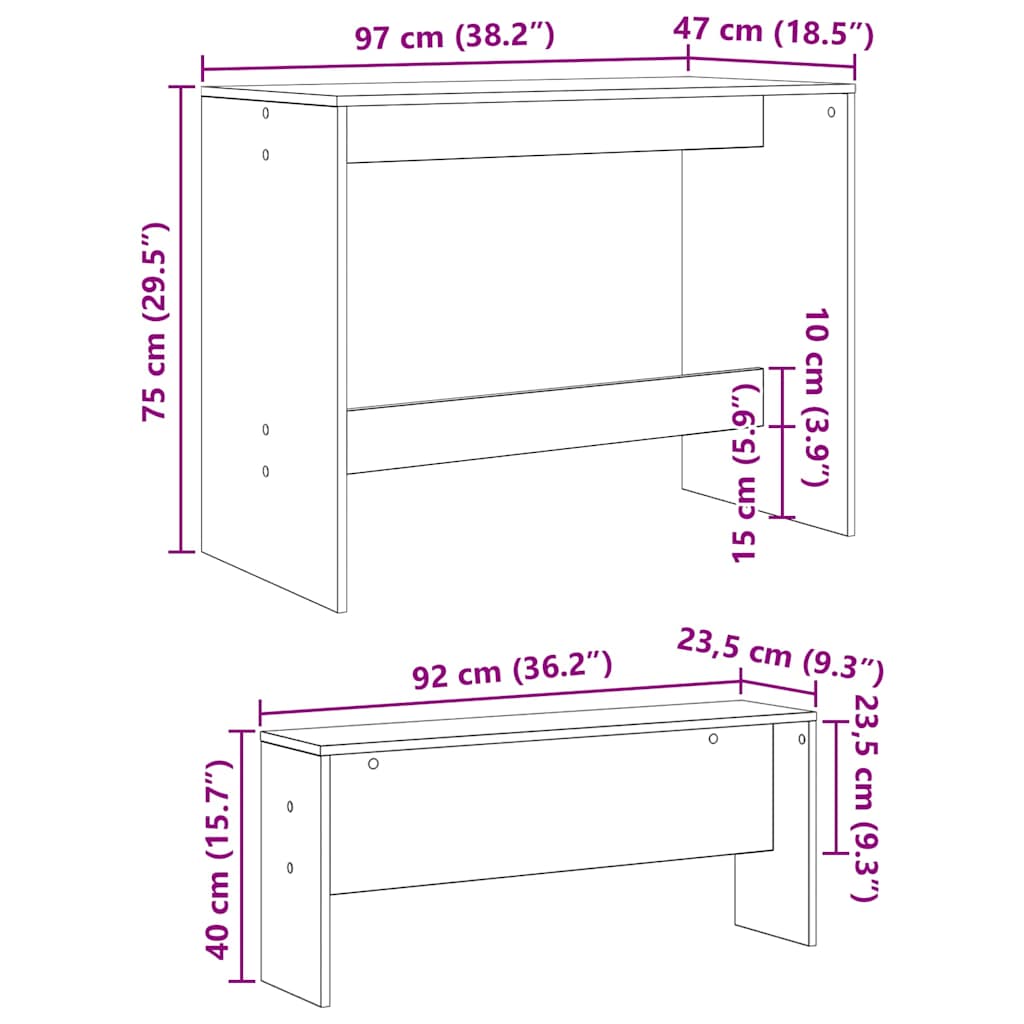 Blagovaonski set 2 pcs Crni hrast Konstruirano drvo