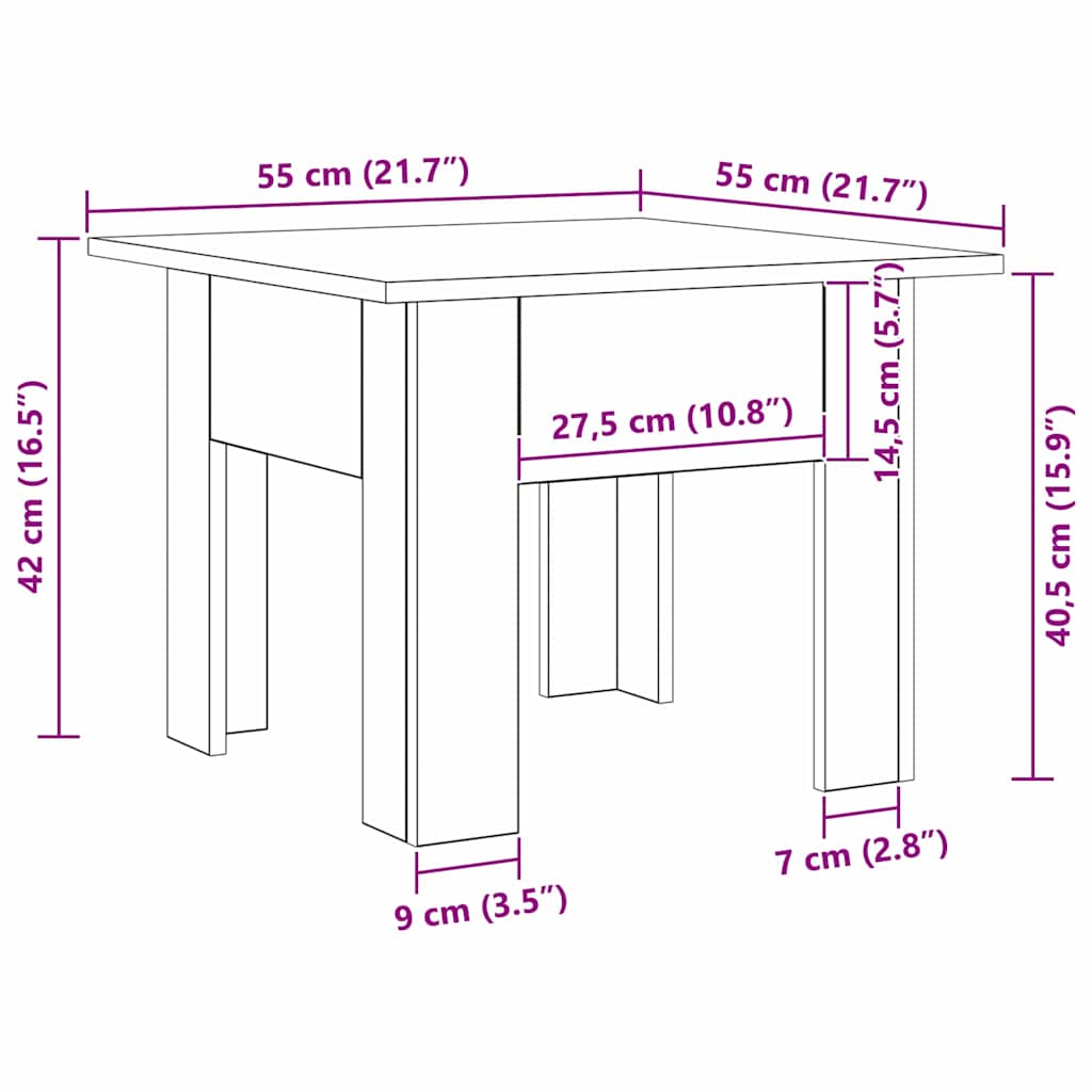 Kava Stol Crni hrast 55 x 55 x 42 cm Konstruirano drvo