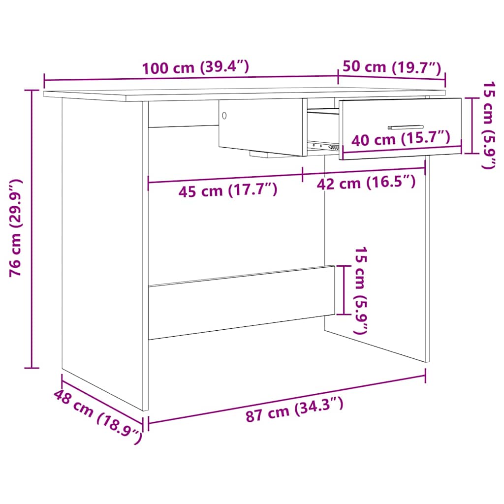Stol s ladicama Crni hrast 100 x 50 x 76 cm Konstruirano drvo