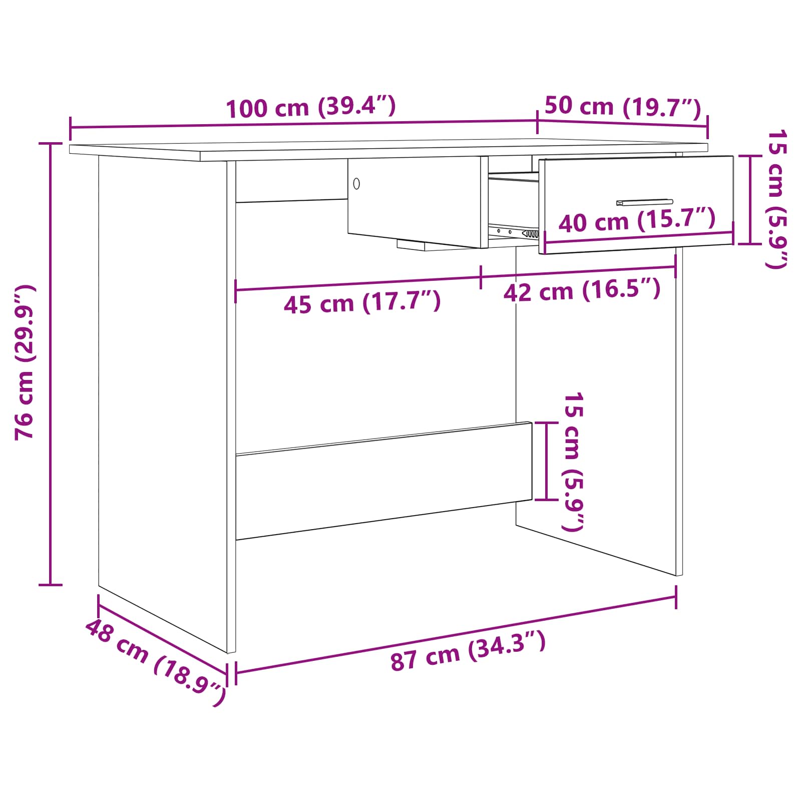 Stol s ladicama Crni hrast 100 x 50 x 76 cm Konstruirano drvo