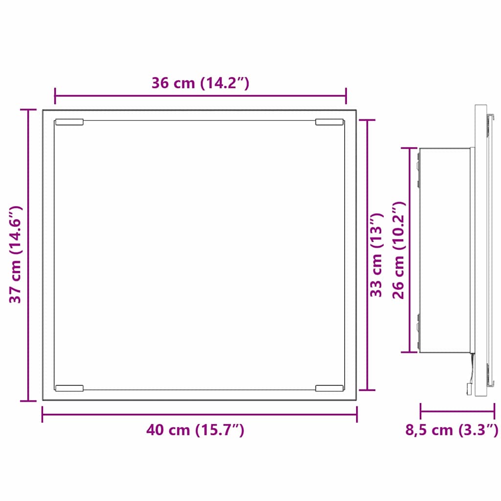 LED kupaonsko ogledalo Zidne Crni hrast 40 x 37 x 8.5 cm