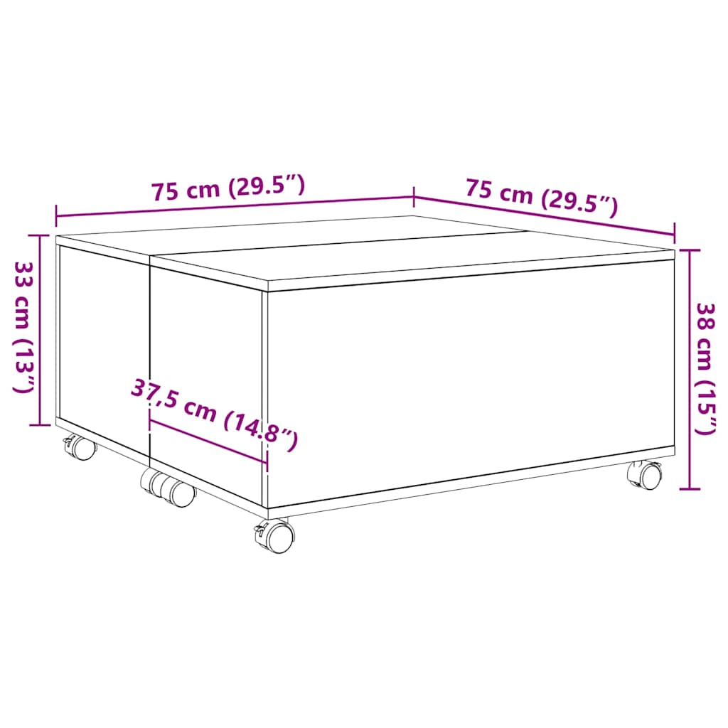 Kava Stol Crni hrast 75 x 75 x 38 cm Konstruirano drvo