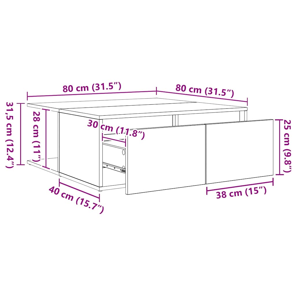 Stolić za kavu Staro drvo 80 x 80 x 31 cm Konstruirano drvo