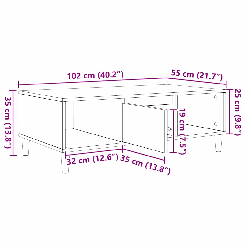 Kava Stol Bijelo 102 x 55 x 35 cm Konstruirano drvo