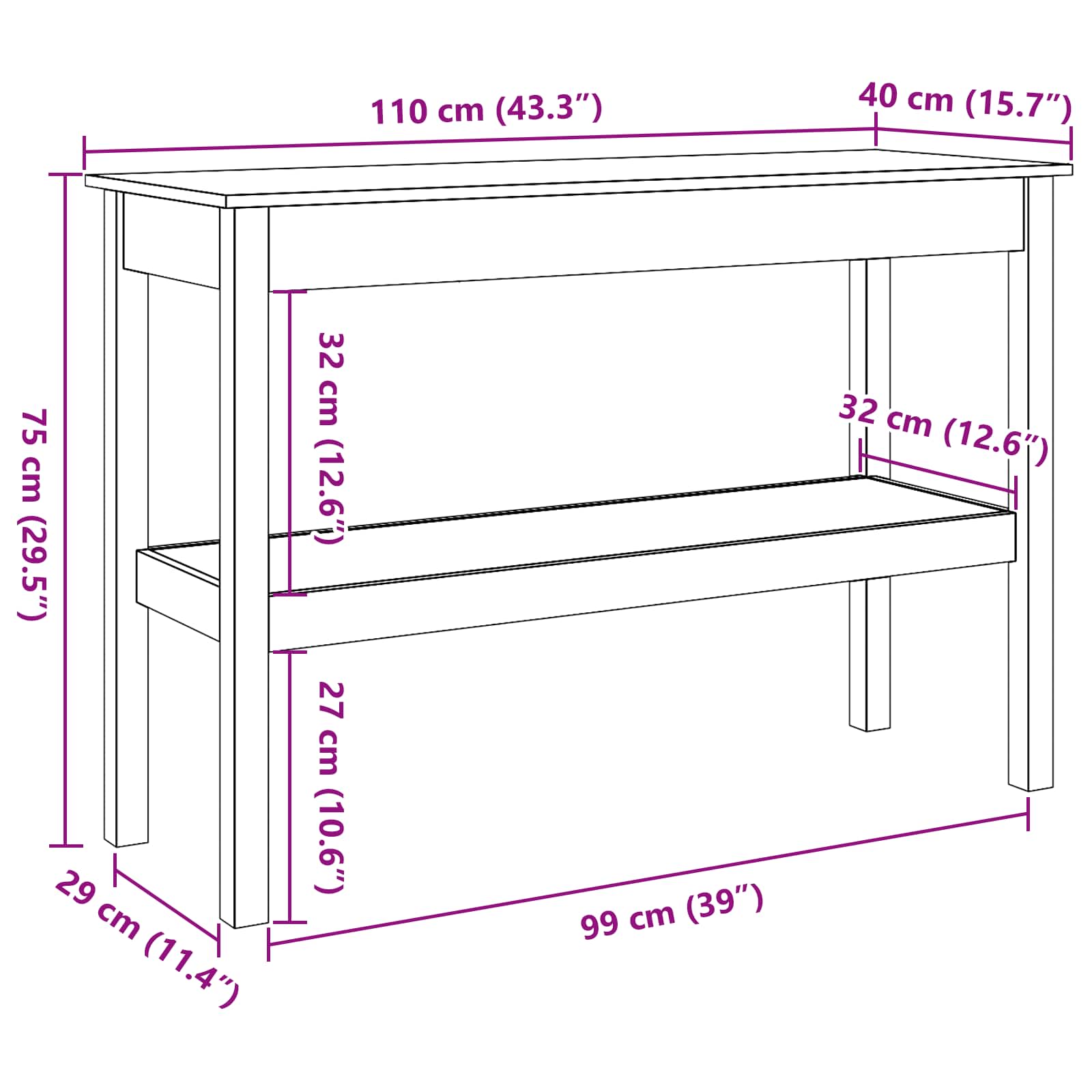 Konzolna stolica Vosak smeđa 110 x 40 x 75 cm Masivna borovina