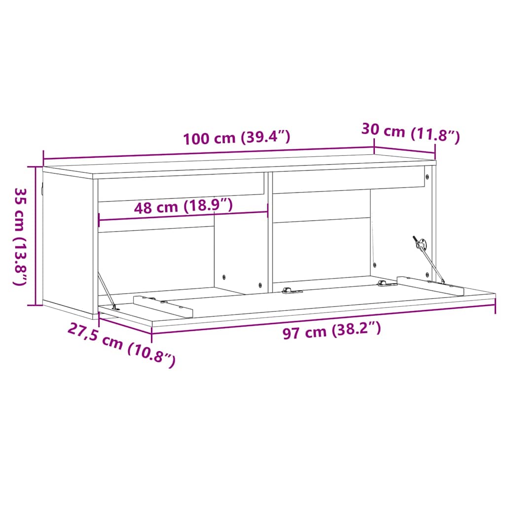 Ormar za Zid Vosak smeđa 100 x 30 x 35 cm Čvrsto borovo drvo
